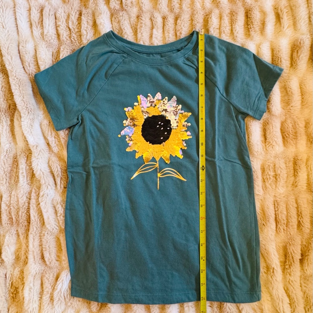 Cat & Jack Teal Sunflower Sequin Tee - Picture 2 of 3